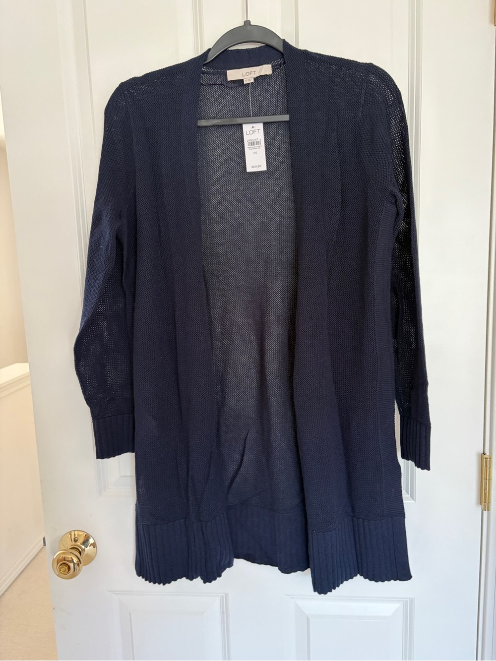 LOFT Navy Open Front linen blend Lightweight Cardigan